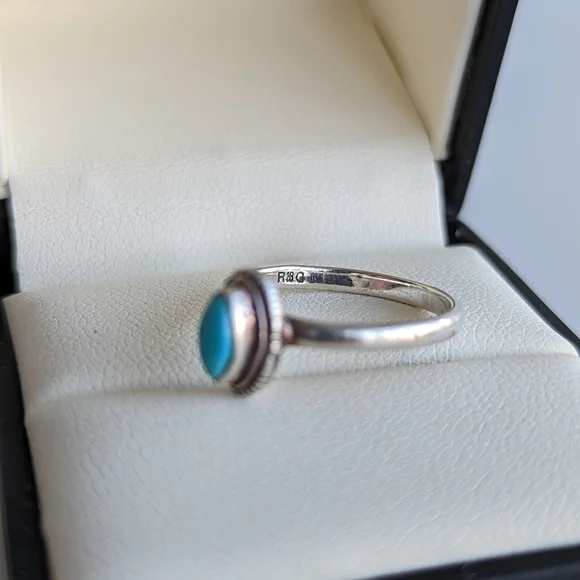 Silver and turquoise ring Size 5.74 Signed R&G - Picture 7 of 10